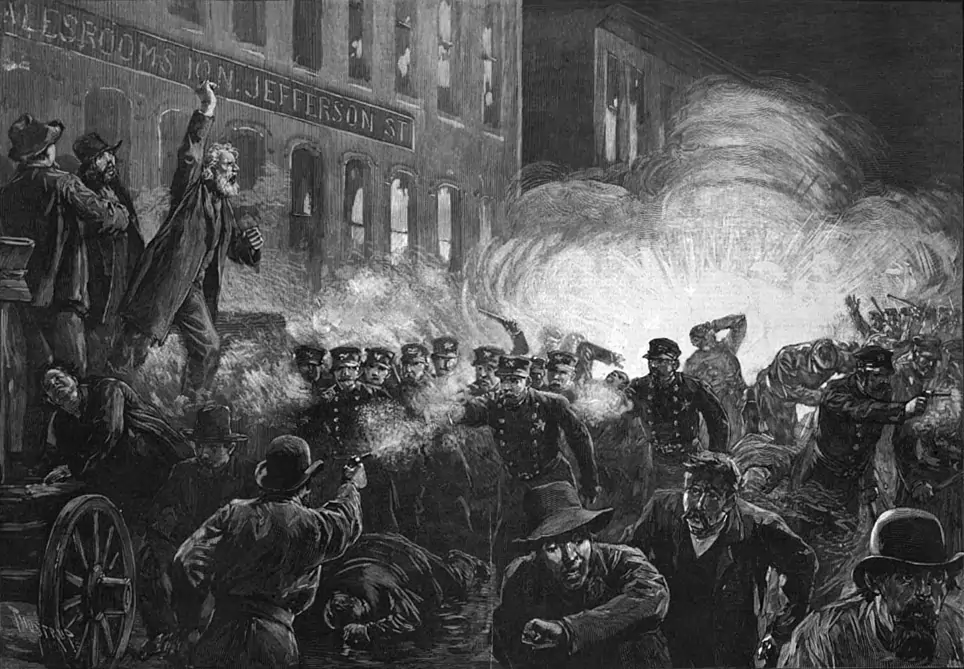 O Massacre de Haymarket em 1º de maio de 1886. Evento que motivou a criação da data do dia do trabalhador.