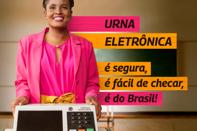 Propaganda institucional do TSE: Campanha em defesa da urna eletrônica com a filósofa Djamila Ribeiro. Imagem: Divulgação/TSE.