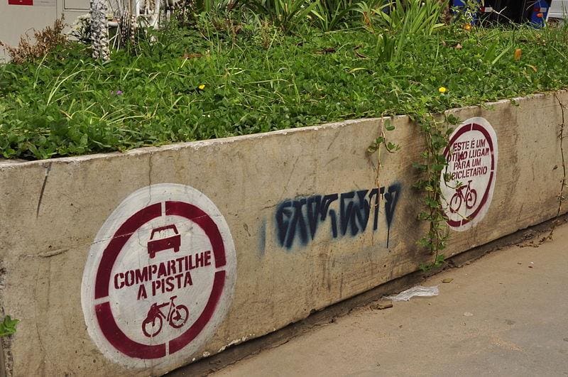 Protesto em São Paulo, a favor dos ciclistas e da inclusão das bicicletas na lógica do trânsito paulista.
