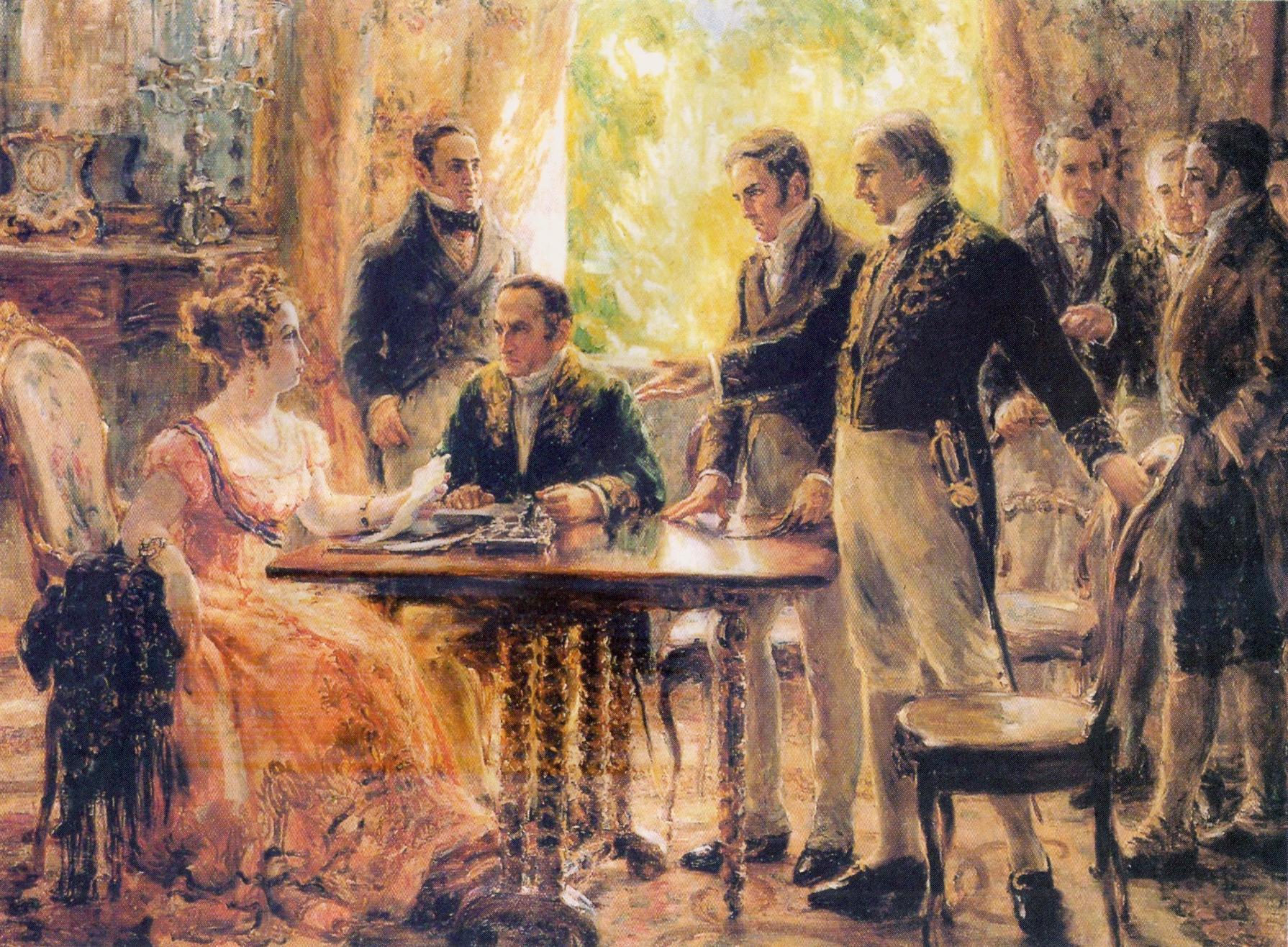 A arquiduquesa Maria Leopoldina da Áustria, atuando como regente em nome do príncipe Pedro, durante a reunião de 2 de setembro de 1822 com o Conselho de Ministros.