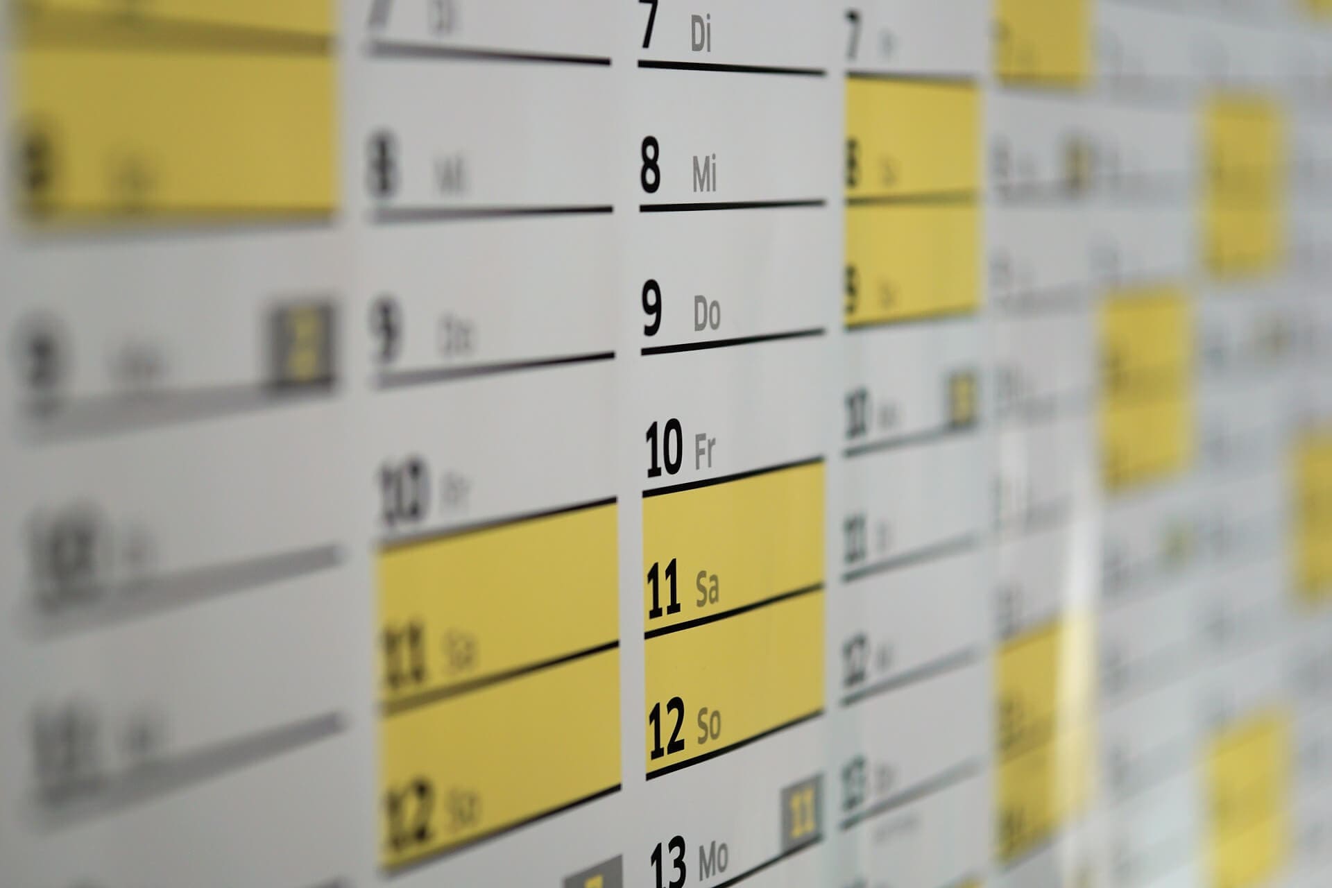 Calendário. Conteúdo sobre descanso semanal remunerado