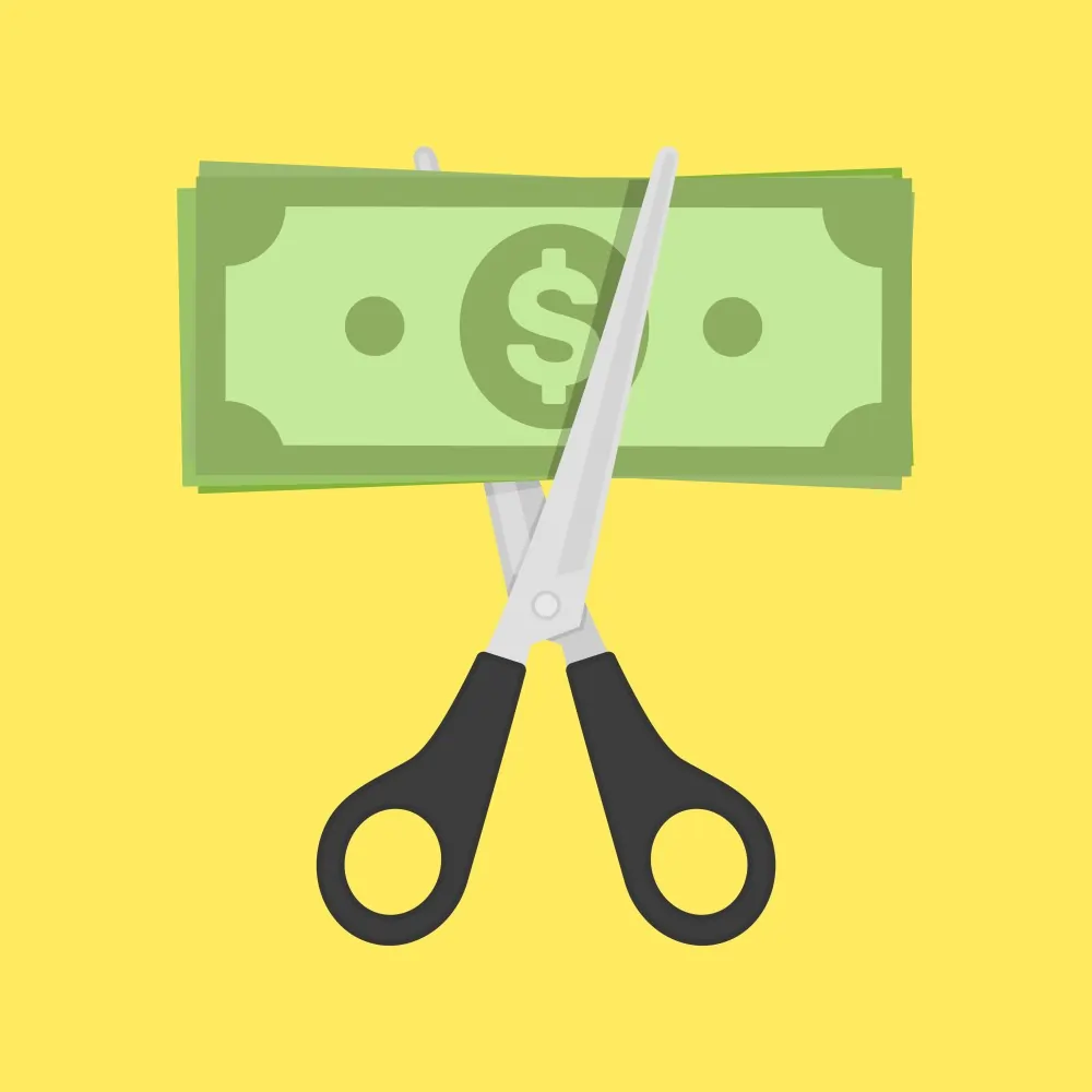 Imagem de uma tesoura cortando uma nota de dinheiro. Texto: O que é austeridade fiscal?