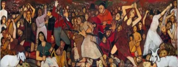 Painel da artista Tereza Costa Rêgo sobre a batalha.